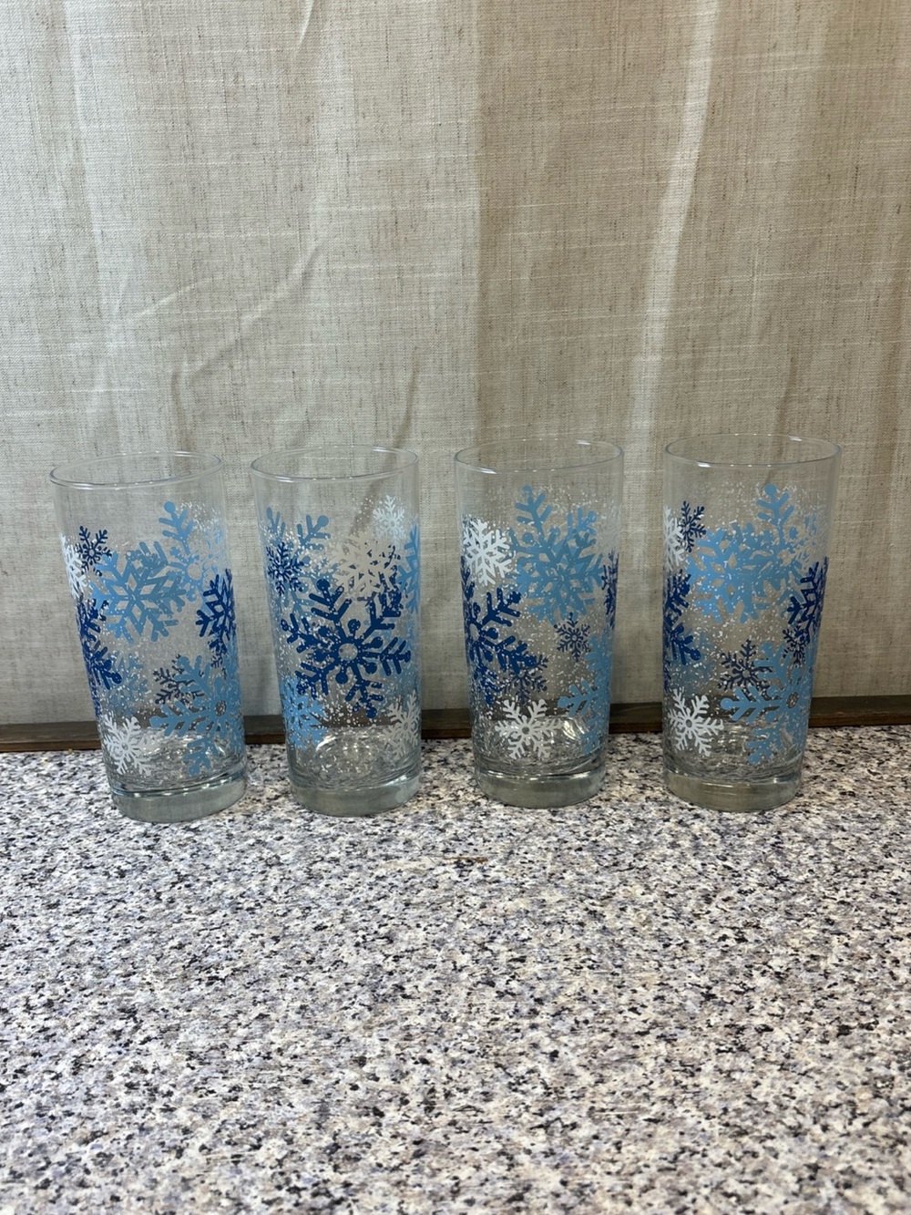 4 Vintage Libbey Winter Snowflake  6 1/4” Water /Tea Glasses Tumblers EUC